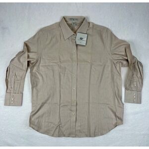 CHESTNUT HILL PIMA Cotton Mens 2XL Long Sleeve Button Down Shirt Tan Solid